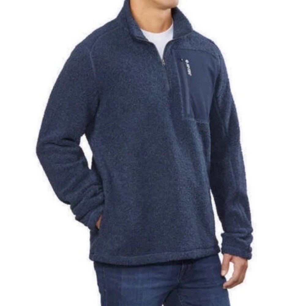 NWT Hi-Tec Men's‎ ¼ Zip Fleece Pullover Navy LG Outdoor Sherpa Casual Reflective